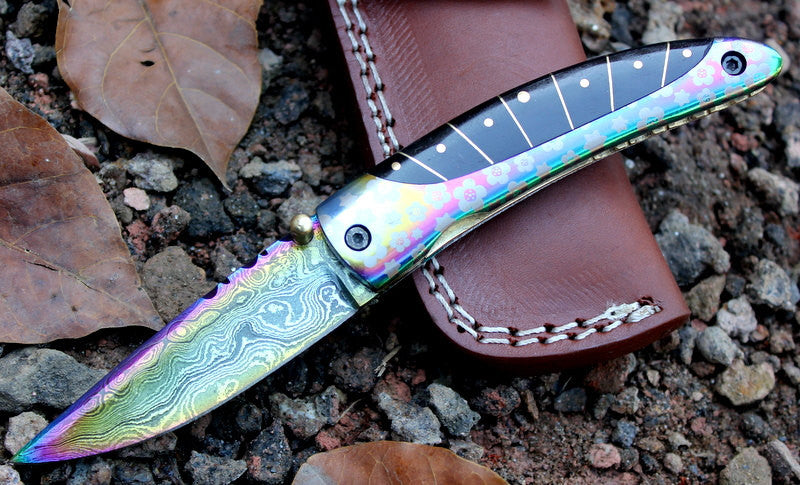 HTK 241 Damascus Folder / Pocket Knife / Handmade / Custom / Forged / Bull Horn / Hand Filed Spine / UTILITY - HomeTown Knives