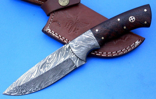 HTK -253 Damascus  Knife/ Skinner / Hunting / Camping / Hand Made / Custom / Rose Wood Handle - HomeTown Knives