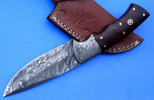 HTK -253 Damascus  Knife/ Skinner / Hunting / Camping / Hand Made / Custom / Rose Wood Handle - HomeTown Knives