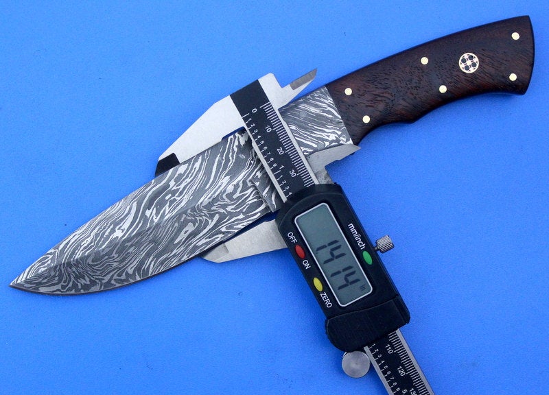 HTK -253 Damascus  Knife/ Skinner / Hunting / Camping / Hand Made / Custom / Rose Wood Handle - HomeTown Knives